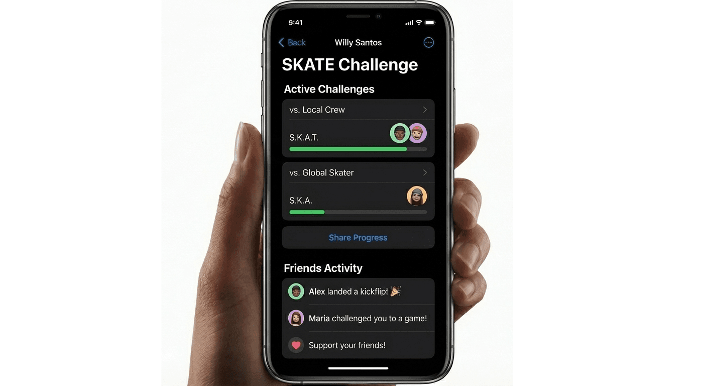 The Skate Workshop App - Challenge Friends Screen